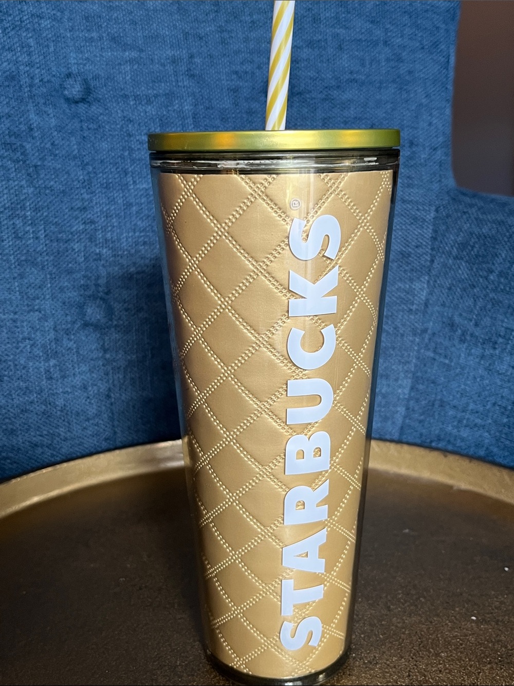 Venti Holiday 2024 Starbucks Gold Quilted Tumbler 24 oz